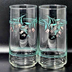 2) Corelle Rosemarie Coordinates glasses tumblers 16oz vintage water milk glass
